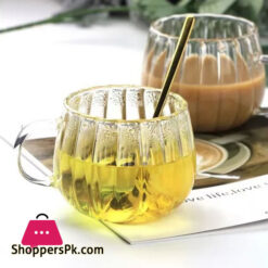 Transparent Vertical Pattern Glass Cup Petal Belt Tea And Coffee Cup, Home Drinkware 350Ml