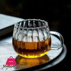 Transparent Vertical Pattern Glass Cup Petal Belt Tea And Coffee Cup, Home Drinkware 350Ml
