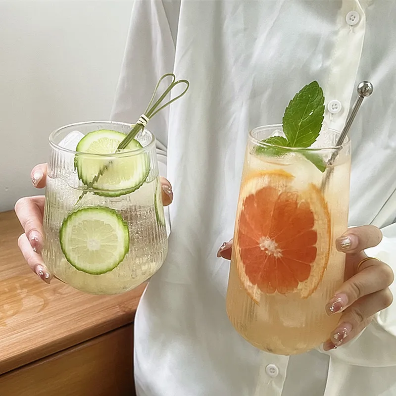 Vertical Fruit Tea Cup Cold Drink Juice Drink Cup Household Summer High Value Glass Drinking Cup Coffee Milk Cup