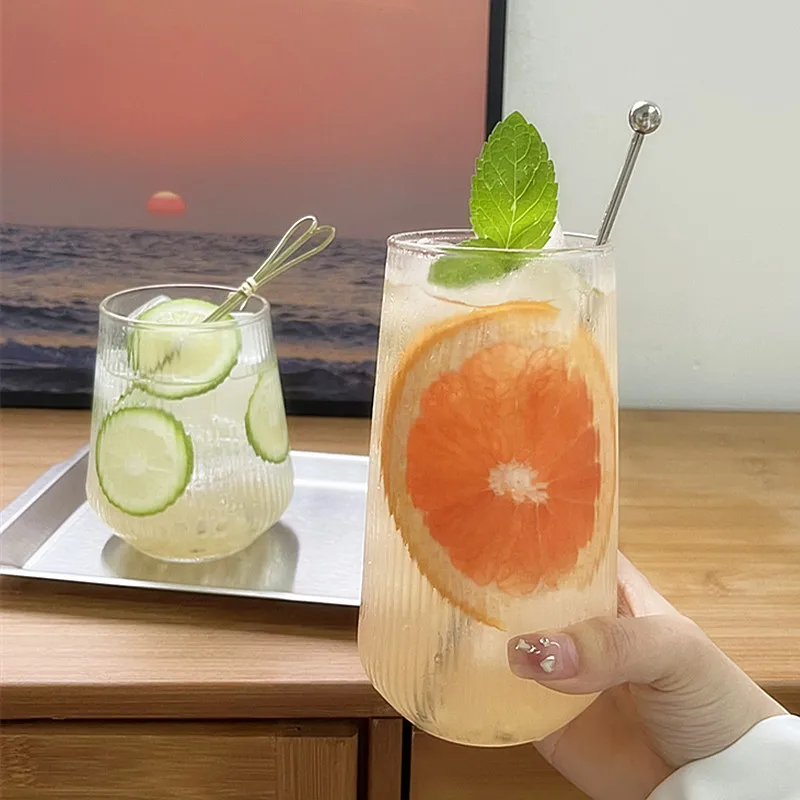 Vertical Fruit Tea Glass Cold Drink Juice Drink Glass Household Summer High Value Glass Drinking Cup Coffee Milk Cup