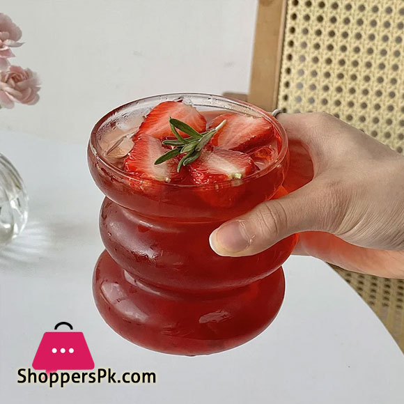 Wave Shape Borosilicate Layered Glass Cup Drinking Glass For Dessert Dinner Fruit Juice Hot Chocolate Milk 450Ml 4 Wave Shape Borosilicate Layered Glass Cup Drinking Glass For Dessert Dinner Fruit Juice Hot Chocolate Milk 450Ml - Image 2