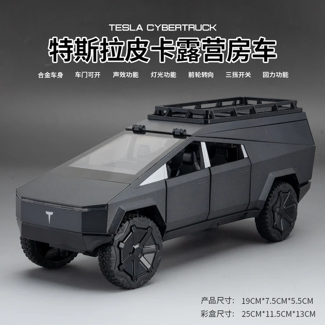 1:24 Scale Tesla Cybertruck Camping Rv Alloy Diecast Toy Model With Sound Light And Spring