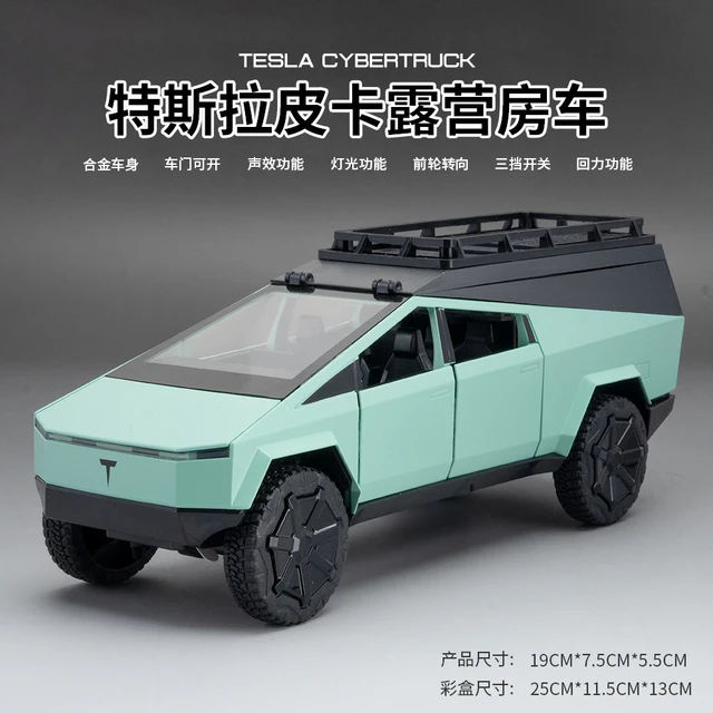 1:24 Scale Tesla Cybertruck Camping Rv Alloy Diecast Toy Model With Sound Light And Spring