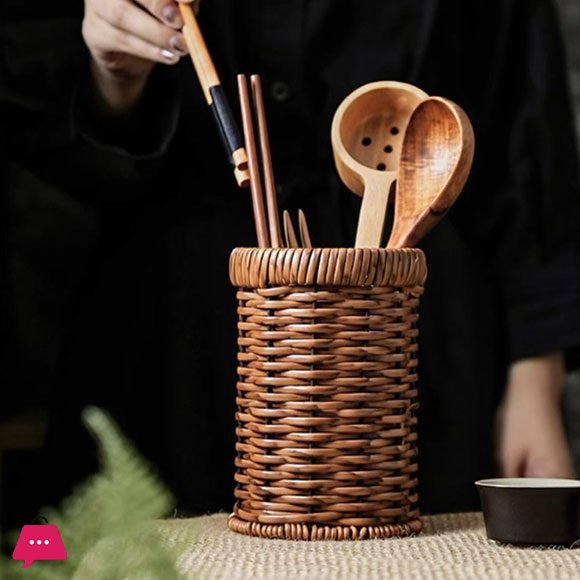 1Pcs Rattan Woven Tableware Creative Stationery/Kitchen Accessories Holder
