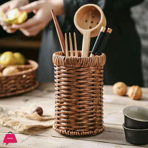 1Pcs Rattan Woven Tableware Creative Stationery/Kitchen Accessories Holder