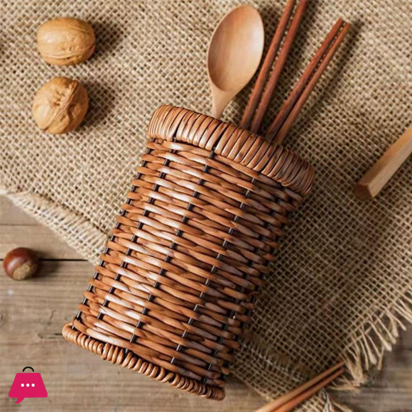 1Pcs Rattan Woven Tableware Creative Stationery/Kitchen Accessories Holder