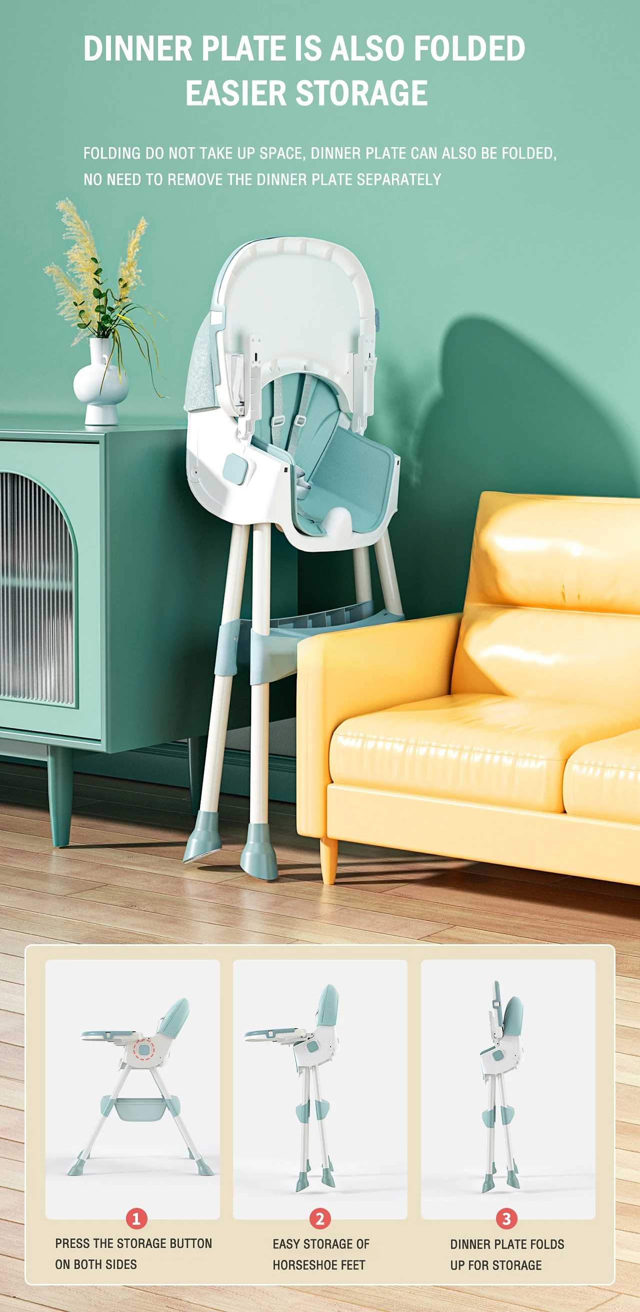 3 In 1 Folding Baby Highchair Kids Chair Dinning High Feeding Seat Adjustable Baby Infant High Chair Rocking