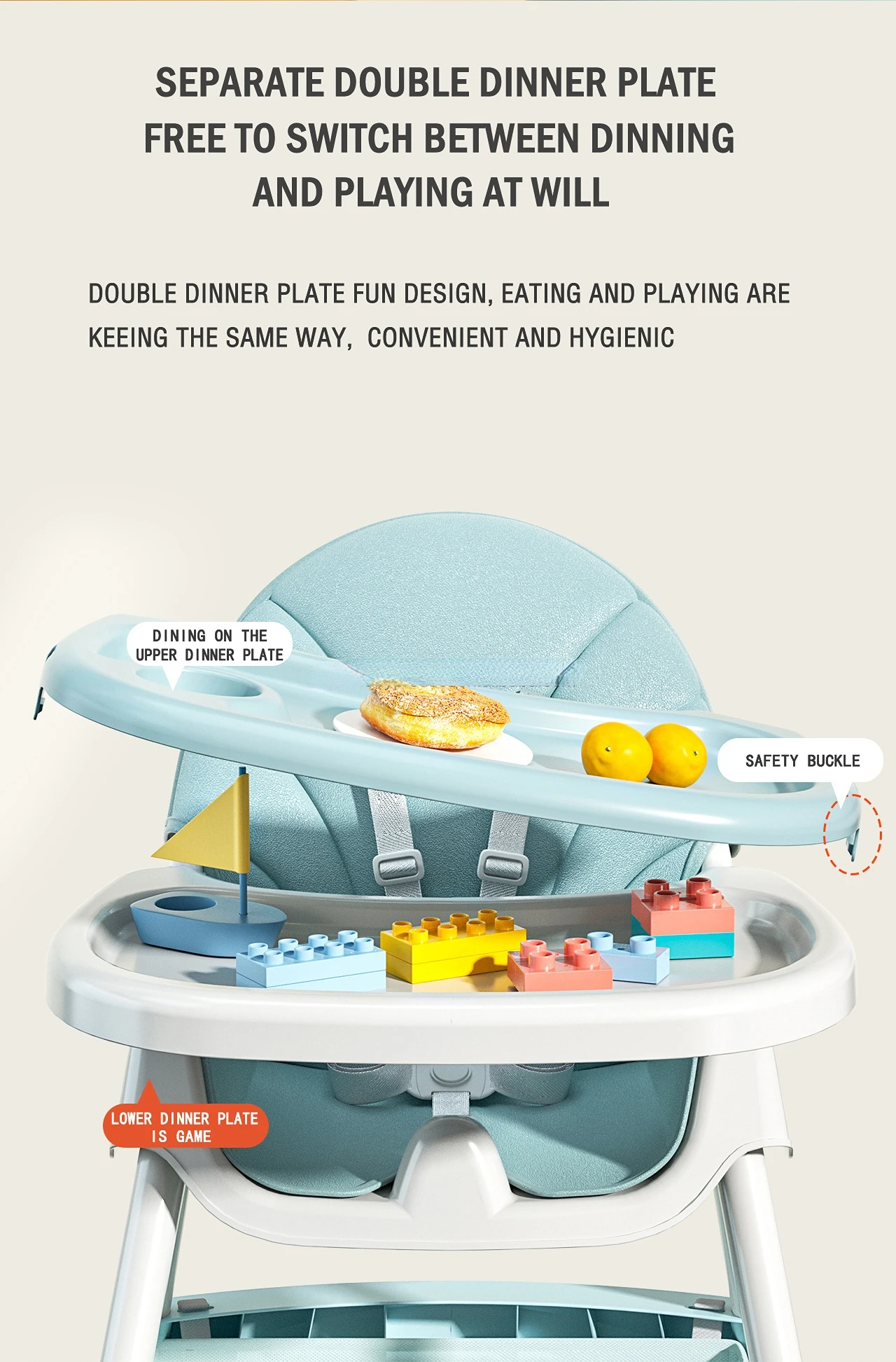 3 In 1 Folding Baby Highchair Kids Chair Dinning High Feeding Seat Adjustable Baby Infant High Chair Rocking