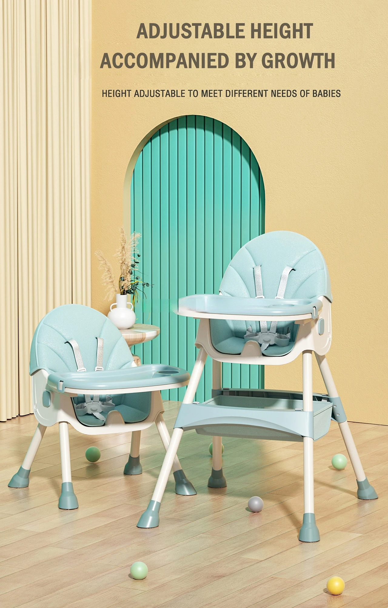 3 In 1 Folding Baby Highchair Kids Chair Dinning High Feeding Seat Adjustable Baby Infant High Chair Rocking