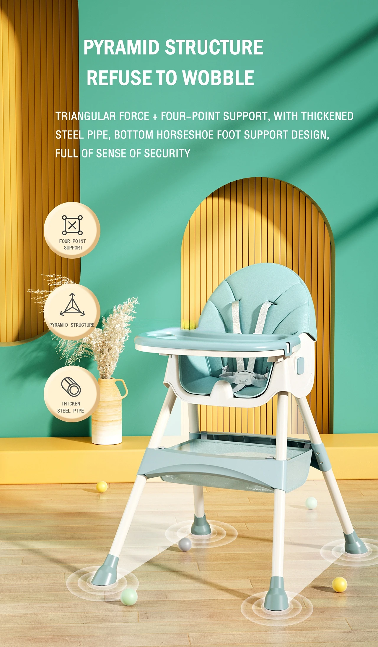 3 In 1 Folding Baby Highchair Kids Chair Dinning High Feeding Seat Adjustable Baby Infant High Chair Rocking