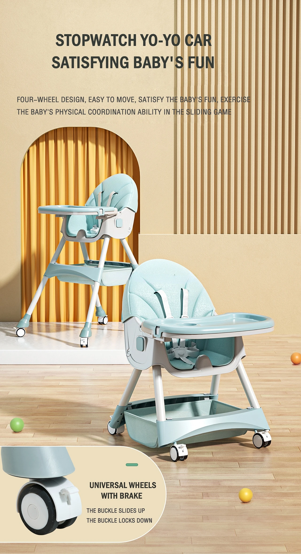 3 In 1 Folding Baby Highchair Kids Chair Dinning High Feeding Seat Adjustable Baby Infant High Chair Rocking
