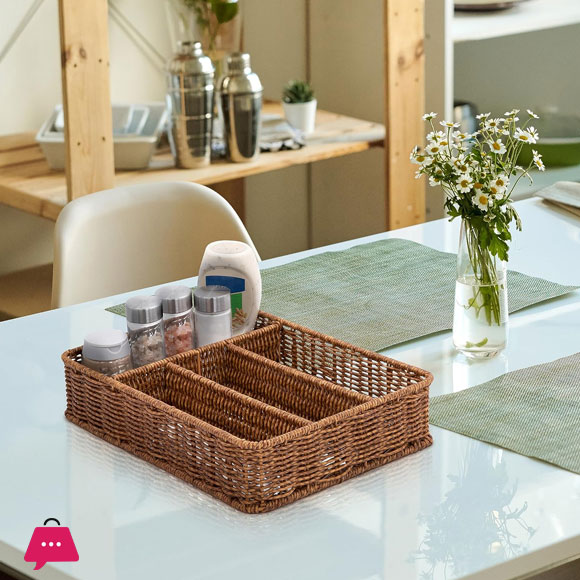 4 Compartment Rattan Spoon/Utensil Holder For Drawer