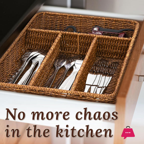 4 Compartment Rattan Spoon/Utensil Holder For Drawer