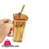 Amber Cold Coffee/Ice Tea Glass Mug With Straw Rxg-019 2 Rxg 019 Straw Mug Glass Amber 60C