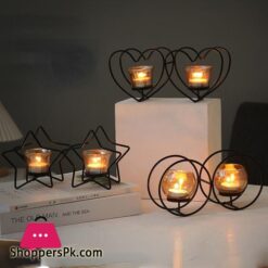 New Black Candle Holder Cups Home Decoration Candlestick Candlelight Dinner Supplies Iron Art 2Pcs Heart Candle Holder Ornaments