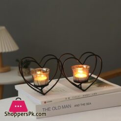 New Black Candle Holder Cups Home Decoration Candlestick Candlelight Dinner Supplies Iron Art 2Pcs Heart Candle Holder Ornaments