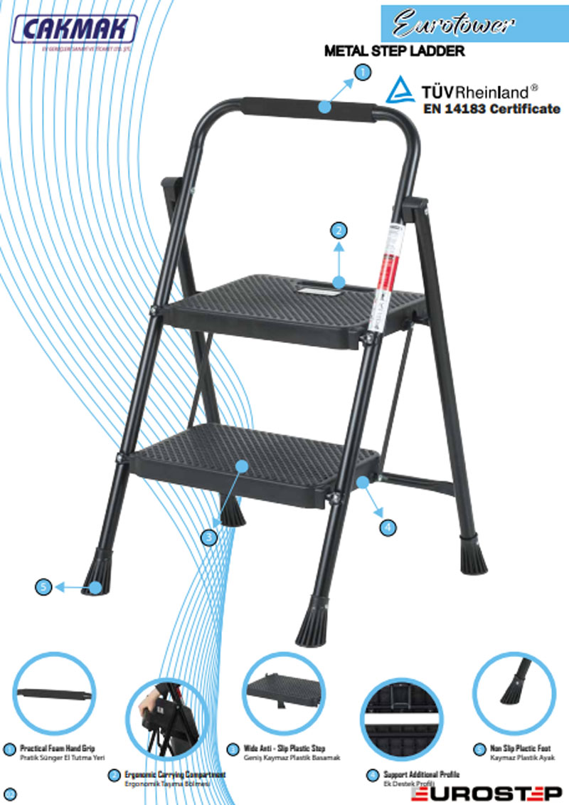 Cakmak Eurotower Metal 5 Step Ladder Turkey Made
