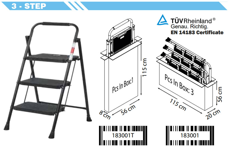 Cakmak Eurotower Metal 3 Step Ladder Turkey Made