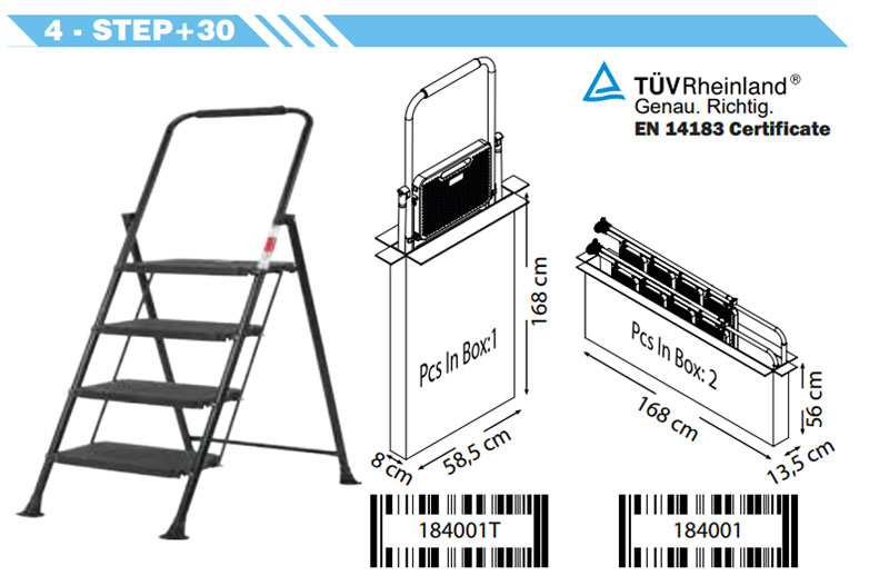 Cakmak Eurotower Metal 4 Step + 30 Cm Ladder Turkey Made