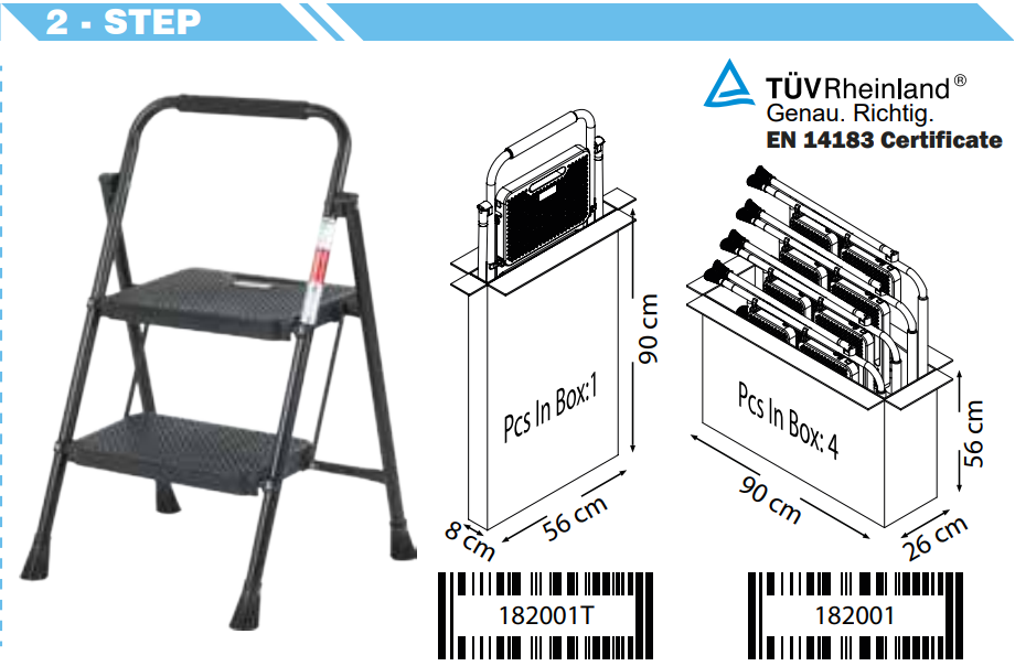 Cakmak Eurotower Metal 2 Step Ladder Turkey Made