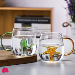 Creative 3D Pattern Inside Glass Cup With Handle 400Ml