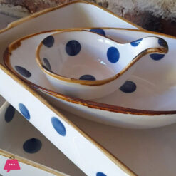 Danny Home Blue Dot Design White Round Sauce Serving Dish Czt07-61