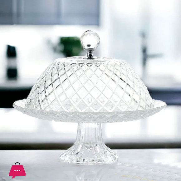 Danny Home Round Glass Cake Serving Stand With Lid Sd-029