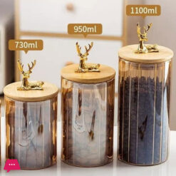 Deer Head Borosilicate Jar With Lid Set Of 3