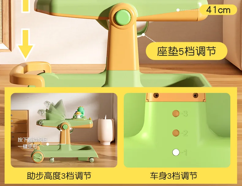 Dino Folding Baby Walker Multi-Function Anti Rollover Can Sit With Music Baby Walking Trolley Baby Stroller For 6-18 Months