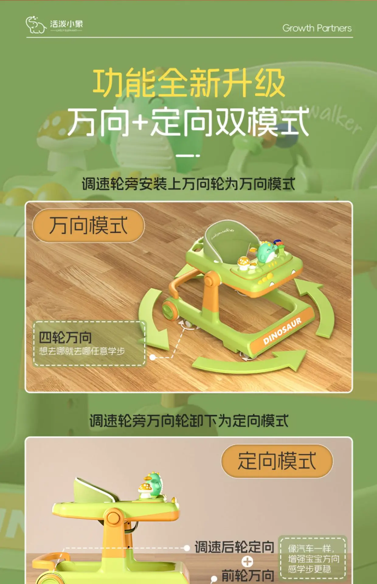 Dino Folding Baby Walker Multi-Function Anti Rollover Can Sit With Music Baby Walking Trolley Baby Stroller For 6-18 Months