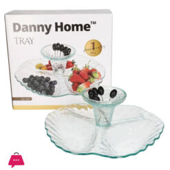Floral Design 3 Partition Glass Serving Plate With Fruit Pick Sd-037