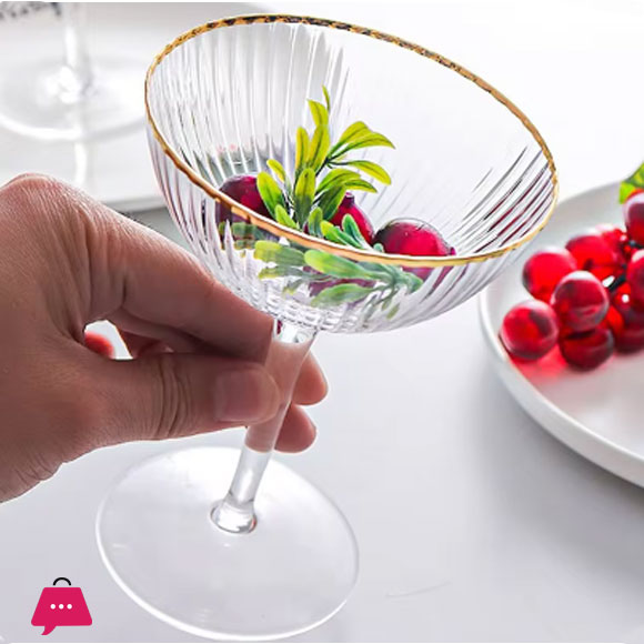 Danny Home Golden Striped Creative Glass Ice Cream/Dessert Cups Set (Set Of 2) Ky-003