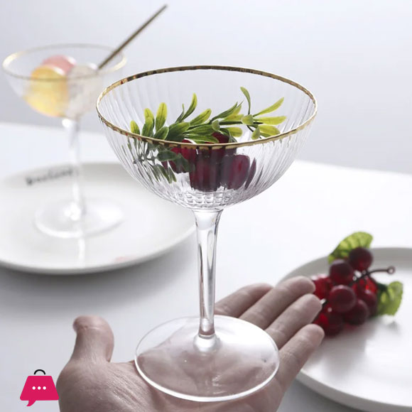 Danny Home Golden Striped Creative Glass Ice Cream/Dessert Cups Set (Set Of 2) Ky-003