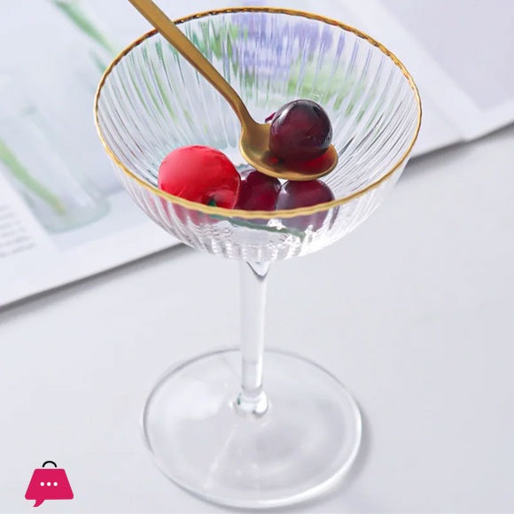 Danny Home Golden Striped Creative Glass Ice Cream/Dessert Cups Set (Set Of 2) Ky-003