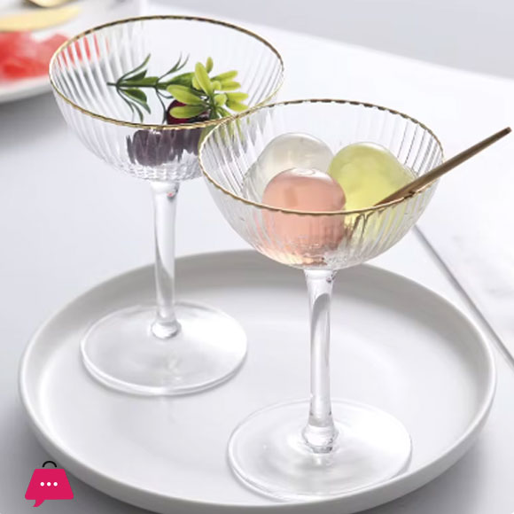 Danny Home Golden Striped Creative Glass Ice Cream/Dessert Cups Set (Set Of 2) Ky-003