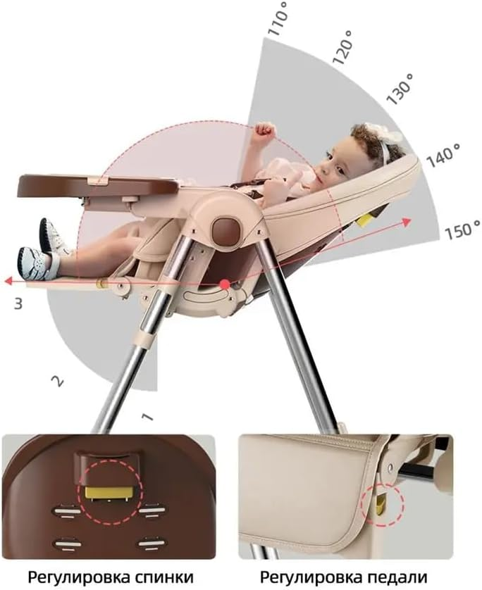Kidilo Baby Dining Chair Baby High Chair-2-In-1 Height Adjustable Foldable With 360° Wheelsfor 6 Months To 6 Years