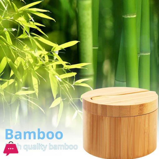 Mini Bamboo Spoon With Round Bamboo Salt/Pepper Cellar Box in Pakistan