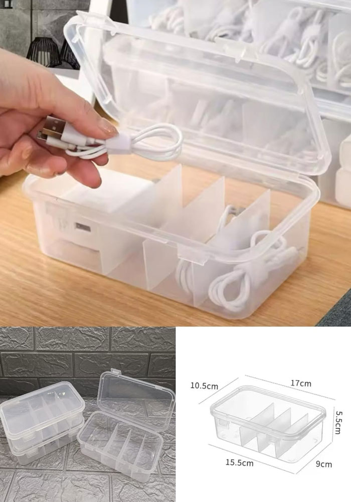 One-Piece Data Cable Storage Box Three Partion Design