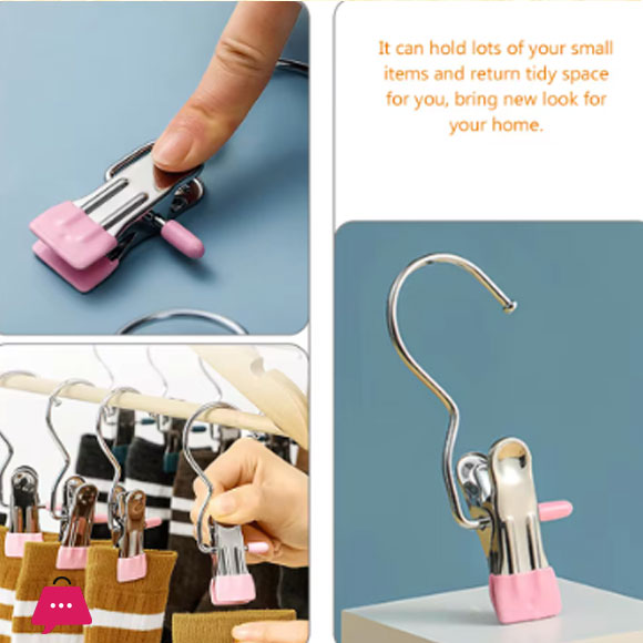 Stainless Steel Multifunctional Metal Hanger Clip With Rubber Coating Compact Travel Organizer Clip 1Pcs