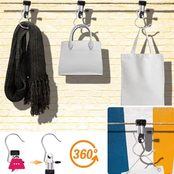 Stainless Steel Multifunctional Metal Hanger Clip With Rubber Coating Compact Travel Organizer Clip 1Pcs