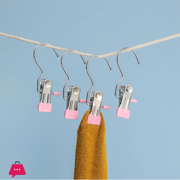 Stainless Steel Multifunctional Metal Hanger Clip With Rubber Coating Compact Travel Organizer Clip 1Pcs