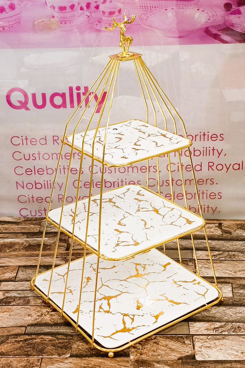 3-Layer Cake Rack Ceramic Cake Rack Living Room Fruit Dessert Cake Rack Storage Shelf