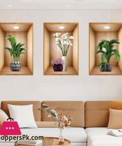 3d Plant Vase Wall Sticker Home Decoration Self Adhesive Bedroom Livng Room-30x45CM