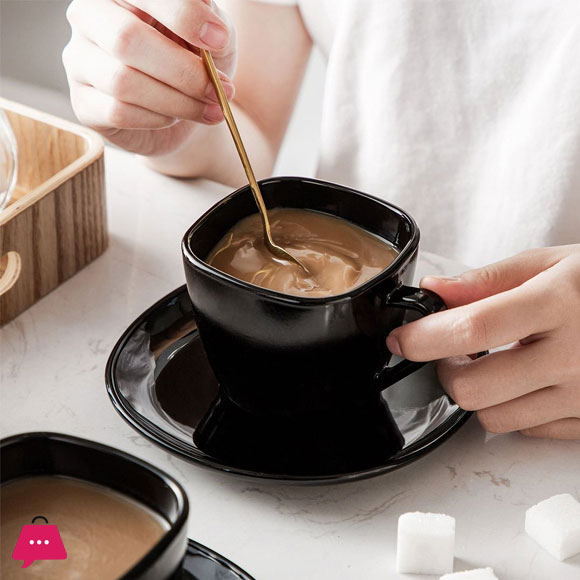 Opal Black Glass Marble Cup And Saucer Set 5 Opal Black Glass Marble Cup And Saucer Set - Image 3