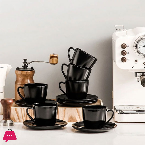 Opal Black Glass Marble Cup And Saucer Set 4 Opal Black Glass Marble Cup And Saucer Set - Image 2