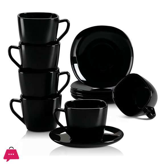 Opal Black Glass Marble Cup And Saucer Set 6 Opal Black Glass Marble Cup And Saucer Set - Image 4