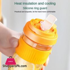 Portable Straw Coffee Cup Children Glass Glass Cup Anti-Scald Sealed Drinking Water Bottle - 400Ml