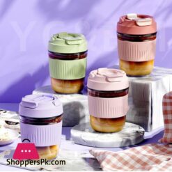 Portable Straw Coffee Cup Children Glass Glass Cup Anti-Scald Sealed Drinking Water Bottle - 400Ml