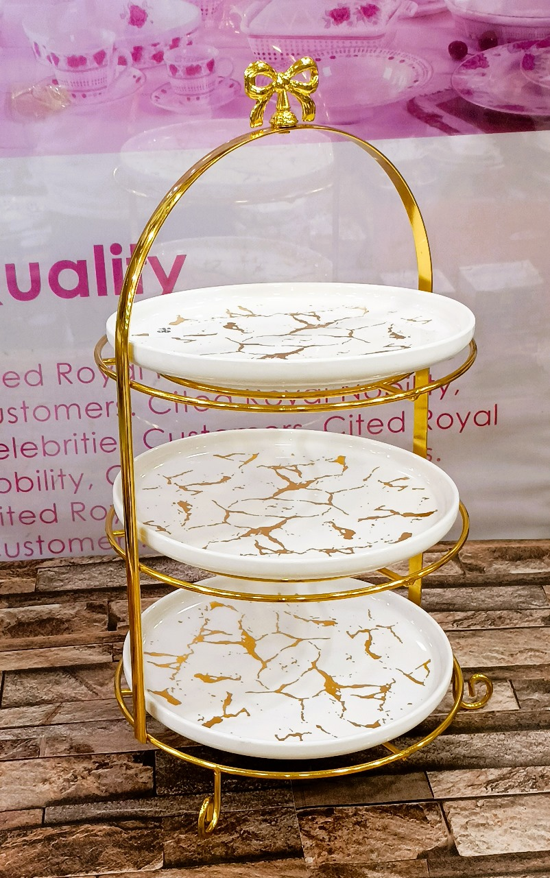 Ceramic Cake Rack Living Room Fruit Dessert Cake Rack Storage Shelf 3-Layer Cake Rack