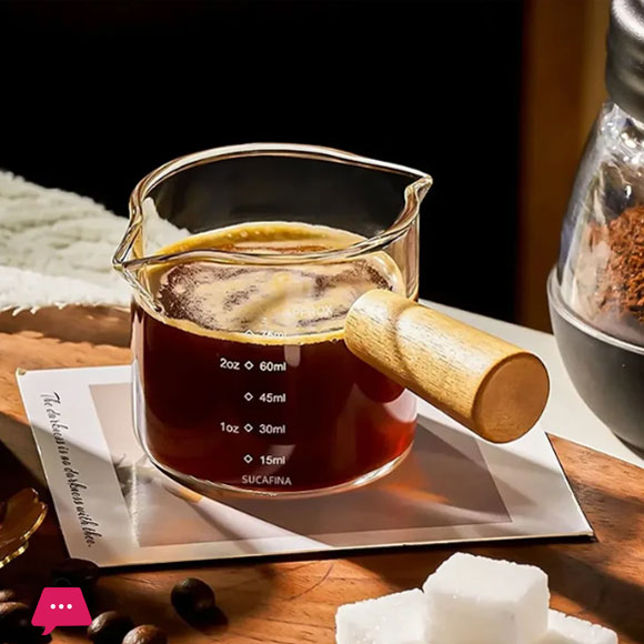 Heat-Resisting Double Nozzle Espresso Shot Glass With Wooden Handle